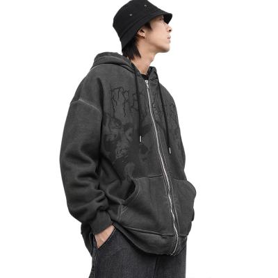 China Men's Hip Hop Streetwear Jacket Coat Harajuku Cotton Fleece Print Breathable Autumn Winter Jacket Outwear Zipper Hooded Pullover Striped for sale