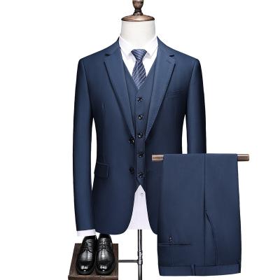 China Plus Size Men's Suit Luxury 3 Piece Solid Color Slim Business Suit Wedding Fashion Men's Slim Suit Sets Plus Size Men's Blazer+ Vest+Pants for sale