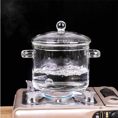 China Amazon Hot Selling Sustainable Borosilicate Large Size Transparent Clear Double-Ear Cooking Pot Borosilicate Pyrex Glass Cooking Pot for sale