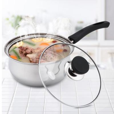 China Sustainable 304 Stainless Steel With Glass Cover Single Handle Stock Pot for sale