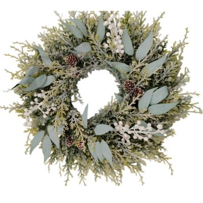 China Christamas Decorations Costway Factory Misty Artificial Christmas Wreath with White Berry and Pinecone for Christmas Home Decorations for sale