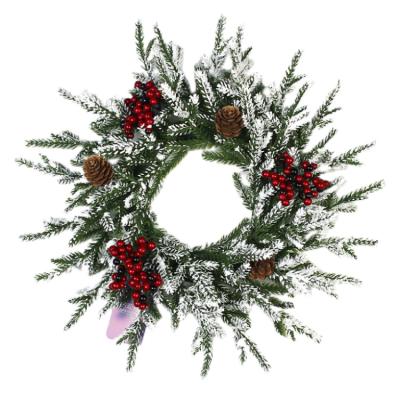 China Professional Christamas Decorations Snowy Supplier Decorated Christmas Wreath with Berry and Pinecone Holiday Decoration for Front Door Outdoor for sale