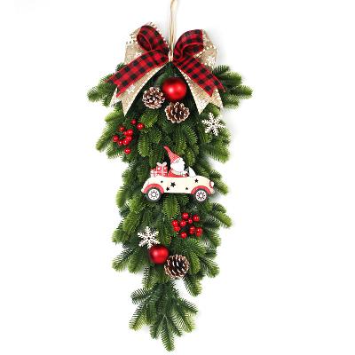 China Professional Christamas Decorations Supplier Pinecone with Cloth Bow and Bell Christmas Wall Hanging Decor for Christmas Home Decorations for sale