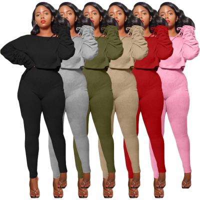 China 2021 Anti Static Anti Static Women Ribbed Sweat Suits Ladies Pants Long Sleeves Winter Two Piece Clothing 2 Piece Fashion Tracksuits Joggers Yoga Sets for sale