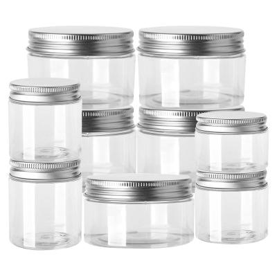 China 30ml-150ml Personal Care Aluminum Container Clear Canister Travel Bottle Jar Lip Balm Cap Round Wide Mouth Storage Plastic Jars for sale