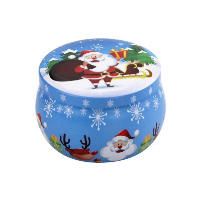 China Gift & Low MOQ Round Seamless Printed Packaging Candy Chocolate Empty Craft Metal Tinplate Christmas Gift Candy Tin Box for sale