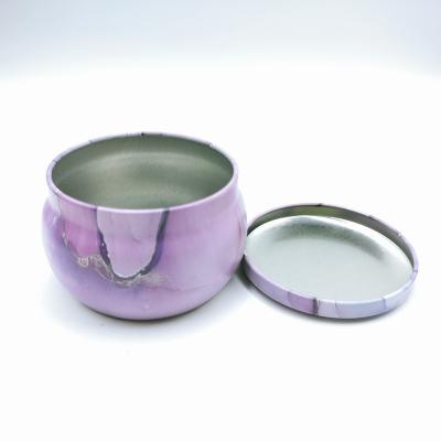 China Gift & New Empty Craft Metal 120ml Candle Tin Can With Lid Gift Purple Round Tins for sale