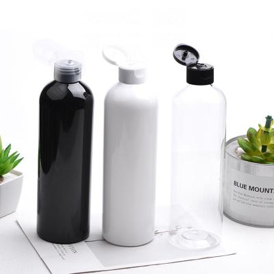 China HOT 300ml 400ml 500ml Cosmetic Empty Black Plastic Bottles With Flip Cap Cosmetics Packaging Containers With Lids Shampoo Soap for sale