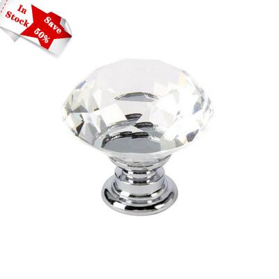 China Modern Diameter 30mm Diamond Crystal Glass Alloy Door Drawer Cabinet Wardrobe Pull Handle Knobs VT-01.147 for sale