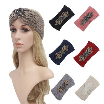 China Autumn and winter new ladies hexagonal diamond durable European and American crystal beads stick knitted wool Bohemian headband for sale