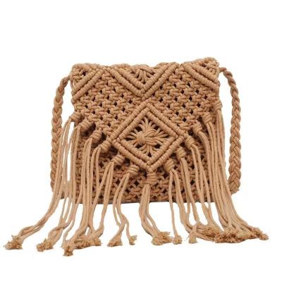 China NATIONAL Handwoven Macrame Straw Handbags With Ethnic Boho Handmade Style for sale