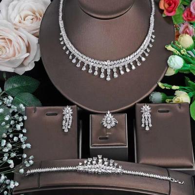 China Romantic Zircon 3A Sparkle Wedding Jewelry Sets For Women Copper Fashion Bridesmaid Jewelry Set for sale