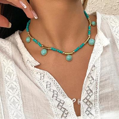 China BOHEMIA mosaic retro ladies jewelry necklace beautiful turquoise pastoral style daily wear wholesale price for sale