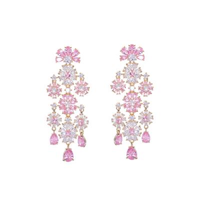 China CLASSIC ThreeGraces Group Flower CZ Multicolor Crystal Long Dangling Earrings For Wedding Women for sale