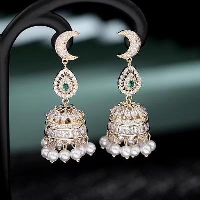 China CLASSIC retro palace style personality tassel bell pearl earrings jewelry for ladies' parties for sale