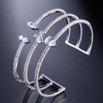 China Nickel Plated / Women Fashion Jewelry Exquisite Mirco Cubic Zircon For Bridal Wedding Accessories Lead Free Bangle Full Open Bangle for sale