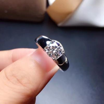 China Nickel / Lead Free Moissanite Ring For Men 1CT 6.5mm VVS Round Cut Excellent With Certificate 100% Real 925 Sterling Silver Fine Jewelry for sale