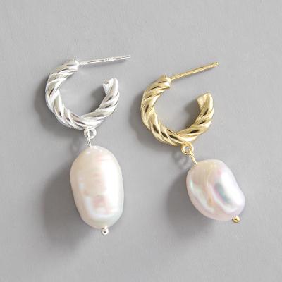 China Wholesale Classic Fashion Sliver 925 Sterling 18k Gold Plated Baroque Freshwater Pearl Circle Earrings For Women Jewelry for sale