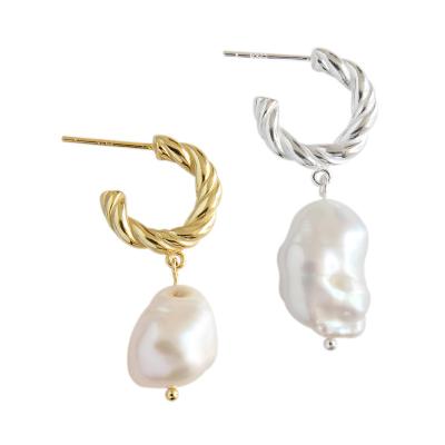 China Fashion Classic Fashion 925 Sliver18k Gold Plated Baroque Freshwater Pearl Drop Earrings For Party Reunion Wedding Gift for sale