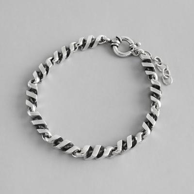 China New S925 Sterling Silver Retro Twisted Personalized Personalized Handmade Vintage Chain Bracelet Women for sale