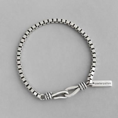 China 2020 Retro Vintage Korean Thick Box Designers Couple Bracelet S925 Pure Sterling Silver Chain Bracelet for sale