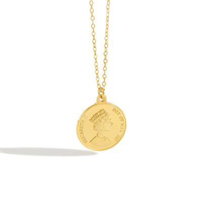 China CLASSIC Fashion 18K Gold Plated Elizabeth British Lucky Engraved Coin Chain Necklaces Jewelry For Women for sale