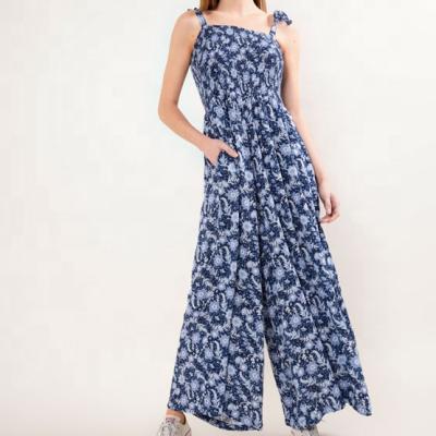 China Anti-pilling lady's fashion rayon viscose printed jumpsuit long loose leg high quality for sale