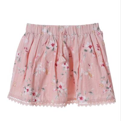 China Breathable 100% cotton jacquard printed elastic waist with tassels and lace up bottom cotton striping kids dress for sale