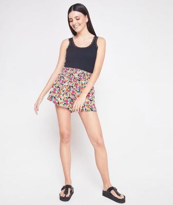 China QUICK DRY fashion 100% viscose casual crepe flower printed elastic in waist women shorts for sale