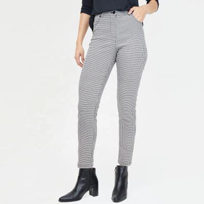 China QUICK DRY Lady's Yarn Dye Small Check Skinny Pencil Pants Trousers for sale