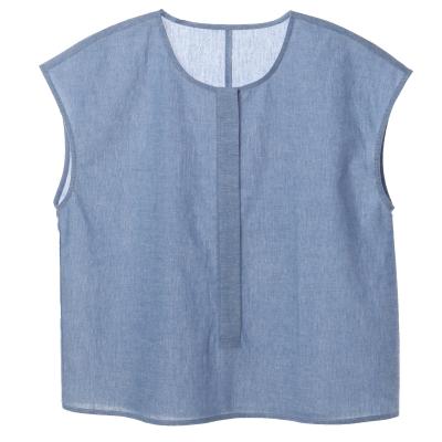 China QUICK DRY Canvas O-Neck Fashion Sleeveless Front Placket With Solid Button Women's Top For Casual for sale