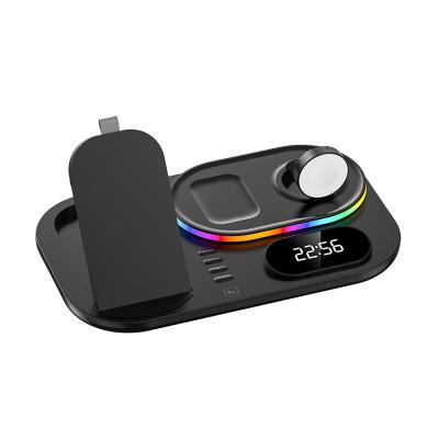 China Support Charge 2 Phone 4 in 1 Fast Wireless Charger 15W Qi Charging Dock for iPhone 13 12 pro Se 6 AirPods Max Mini Watch 7 with Time Display for sale