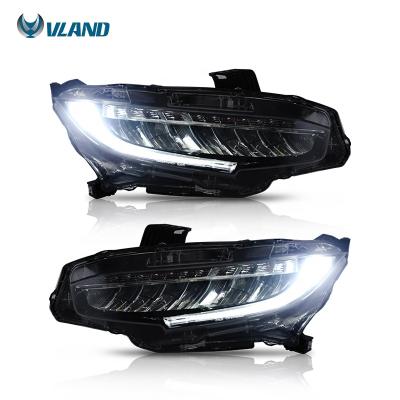 China PMMA+ABS+Aluminum VLAND Full LED Modified Head Lamp 4 Doors Sedan 10th 2016-UP Front Accessories Headlights For Honda Civic for sale