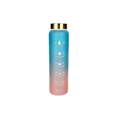 China Sustainable Color Glass Bottles 32oz Wide Mouth Frosted Clear Water Bottle Time Marker With Stainless Steel Lid for sale