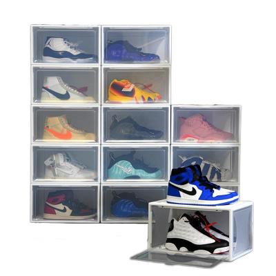 China Hot Sale Minimalist High Heels Sneaker Shoe Sneaker Shoe Drawer Stackable Plastic Shoe Box Transparent Custom Sliding Shoe Box for sale