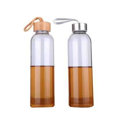 China Hot Selling High Quality Unbreakable Glass 360ml Water Bottle Stocked With Stainless Steel Bamboo Lid for sale