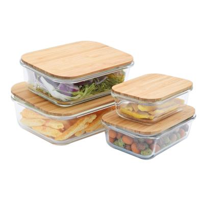 China 2021 Hot Sale Custom Made Microwavable Rectangular Glass Bowl Lid Bamboo Food Storage Container for sale