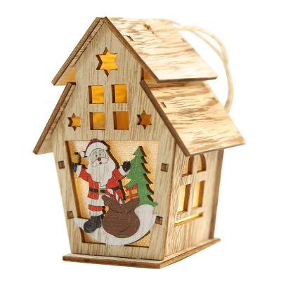 China 9 Styles DIY Kids Wooden Christmas House Toys Christmas Tree Decoration Hanging LED Lantern Ornament for sale