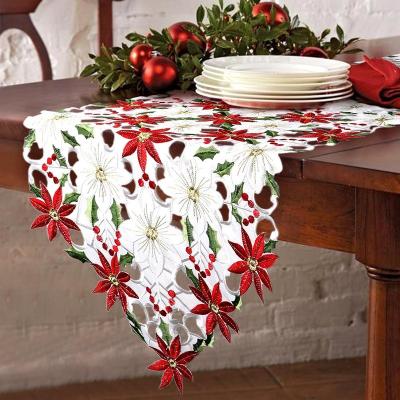 China Wholesale 176cm*38cm Classic Christmas Table Runner White Embroidered Table Runner For Christmas Decoration for sale