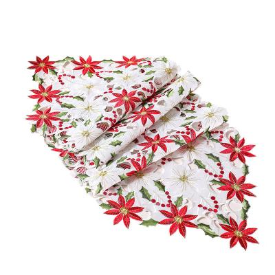 China Classic Christmas Table Runner 15*70 Inch White Embroidered Table Runner For Christmas Decoration for sale