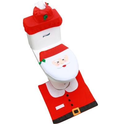 China 4 Styles Snowman Santa 3 Piece Toilet Seat Cover And Cover Set Red Christmas Decorations Bathroom for sale