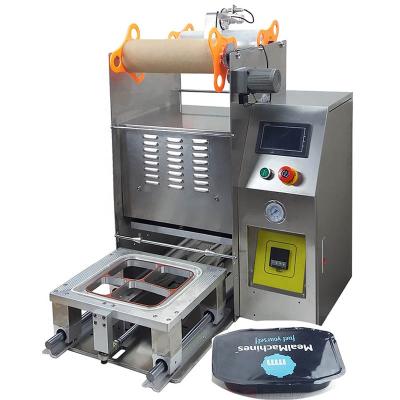 China Beverage Compartments Tray Sealing Machine Desktop Semi Automatic Feeding With PP, PE, Aluminum Foil for sale