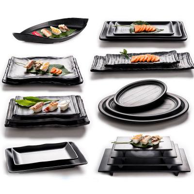 China Sustainable Banana Leaf Hotel Restaurant Sushi Black Melamine Dishes Dinner for sale