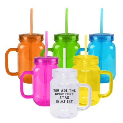 China Bpa Free Wholesale 16oz Mason Jar With Lid Mason Jar Cup Plastic Mason Jars With Handle for sale