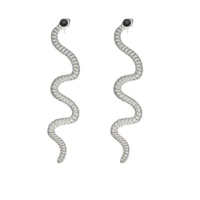 China Black Chunky Animal Jewelry For Women Diamond Textured Long Snake Stud Earring Factory Wholesale Fashionable 14K Gold Wholesale Price for sale