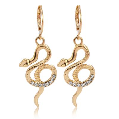 China Luxury Exaggerated FASHIONED Crystal Gemstone Long Snake Huggie Earring 14K Gold Chunky Earring Jewelry Fashion Animal Gift For Women for sale