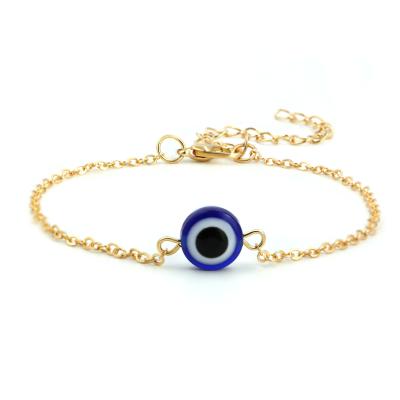 China Minimalist Trendy 14K Gold Plated Blue Devil's Eye Bracelet Wholesale 2021 Trendy Tasty Glass Bead Pendant Chain Bracelet New For Women Men for sale