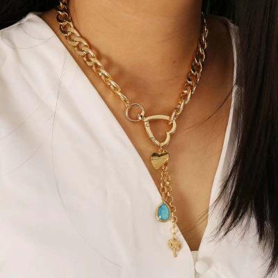 China CLASSIC Tasty Tree Chain Gemstone Coconut Jewelry Necklace Tassel New Arrival Cuban Link Pendant Necklace With Heart Charm Lock for sale