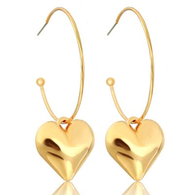 China CLASSIC 14K Gold Plated Minimalist C Shape Circle Earrings For Women Girls With Love Heart Charm Dangle for sale