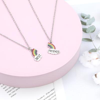 China Cute Best Friends Letter Enamel Rainbow Cloud Puzzle Metal Necklace Pendant Jewelry For Friends Rainbow Body Jewelry for sale